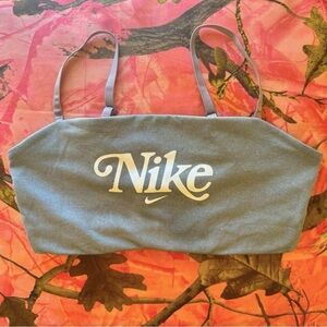 nike silver grey sports bra cursive logo square neck light support